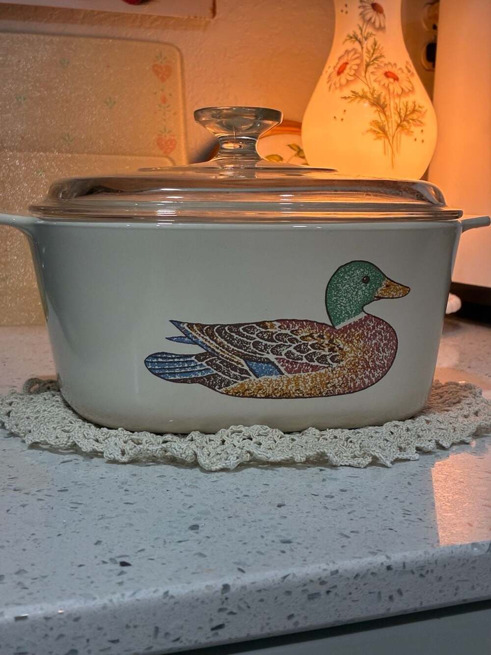 CorningWare Mallard Duck Casserole 3 Liter Glass Lid